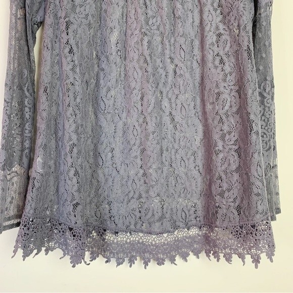 Knox Rose Gray Lace Sheer Long Sleeve Blouse Size XS Women - Picture 2 of 10